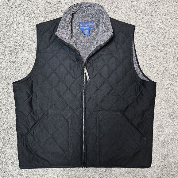 Pendleton Vest Mens Extra Large Black Quilted Faux Sherpa Western - Picture 1 of 9